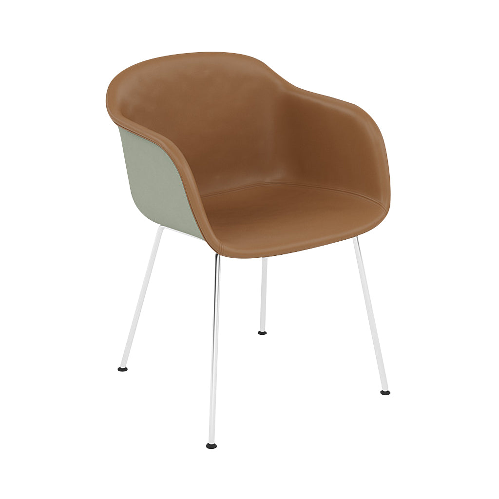 Fiber Armchair: Tube Base Front Upholstered + Recycled Shell + Chrome + Dusty Green