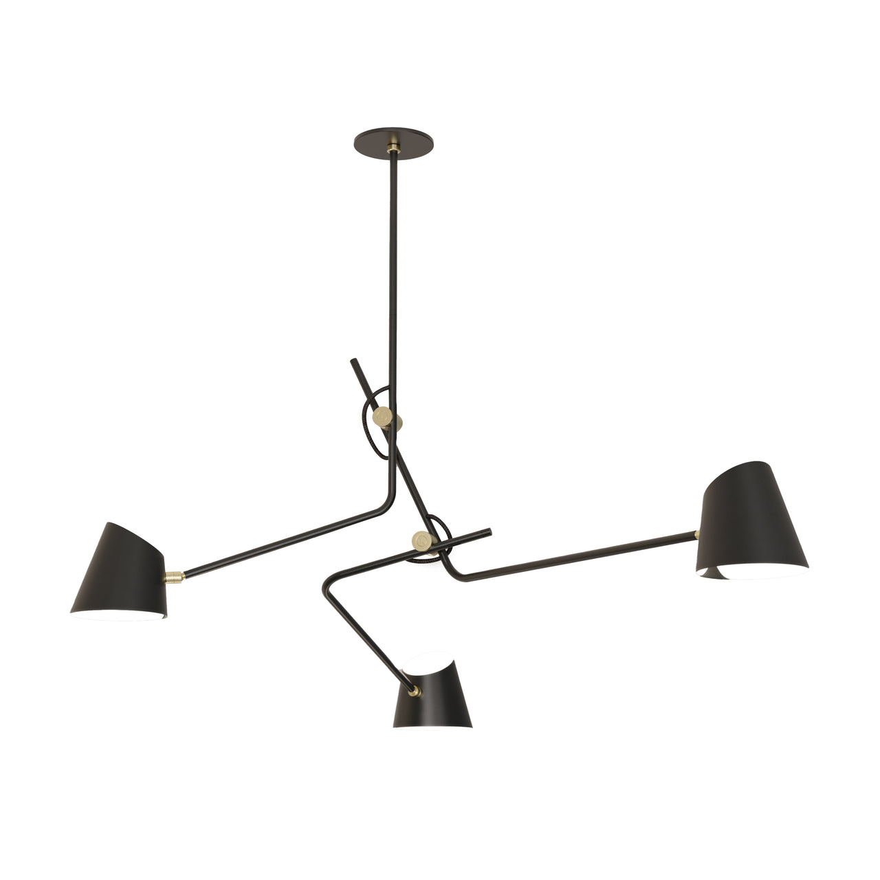 Hartau Triple Ceiling Lamp: Matte Black + Brass