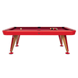 Diagonal Pool Table: 8 Feet + Red  Burgandy + Oak