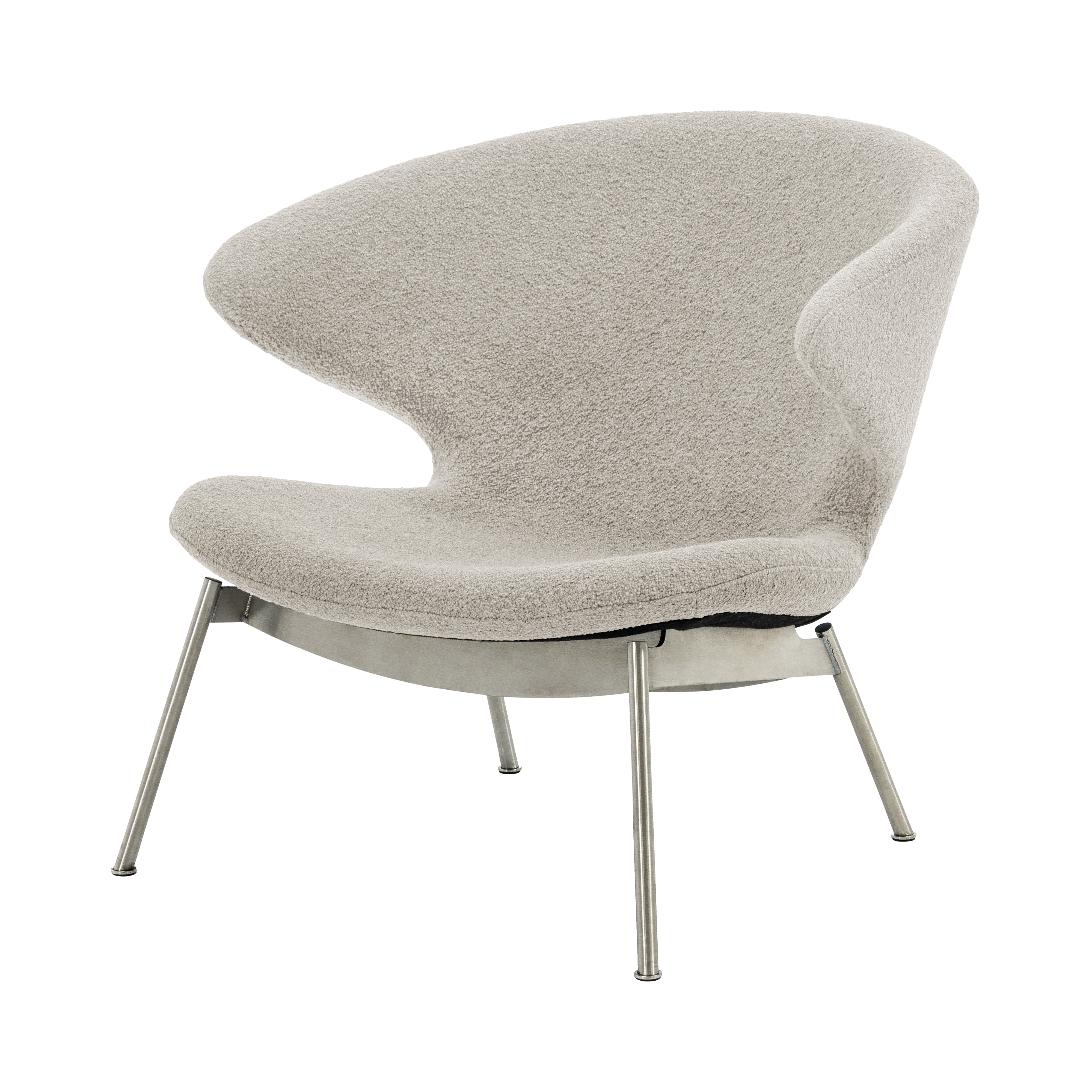 Ella Lounge Chair: Tubular + Stainless Steel + Boucle Chalk