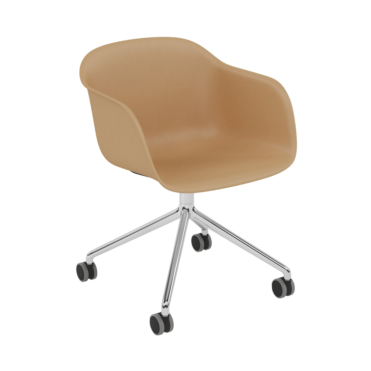Fiber Armchair: Swivel Base with Castors + Recycled Shell + Ochre + Polished Aluminum + Black