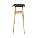 Freja Bar Stool: Natural Oak + Black Saddle + Leather Stripe Seat