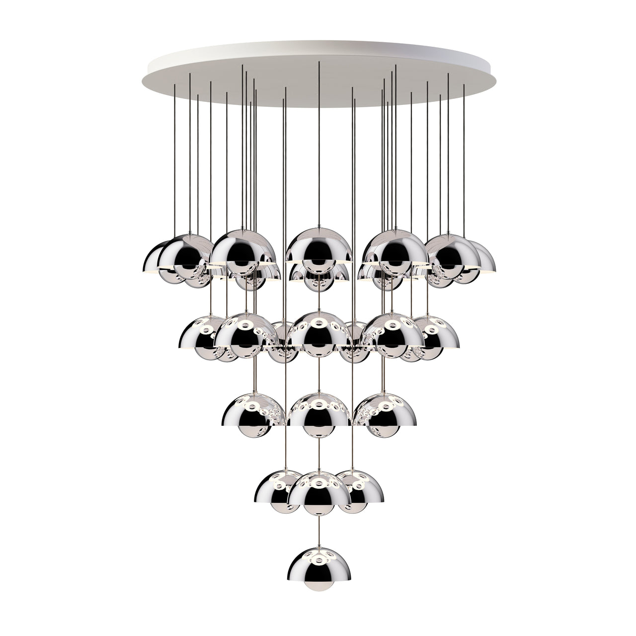 Flower Chandelier VP1: 31 + Brass-Plated + Chrome-Plated