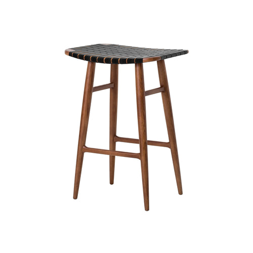 Freja Counter Stool: Natural Walnut + Black Saddle + Leather Stripe Seat