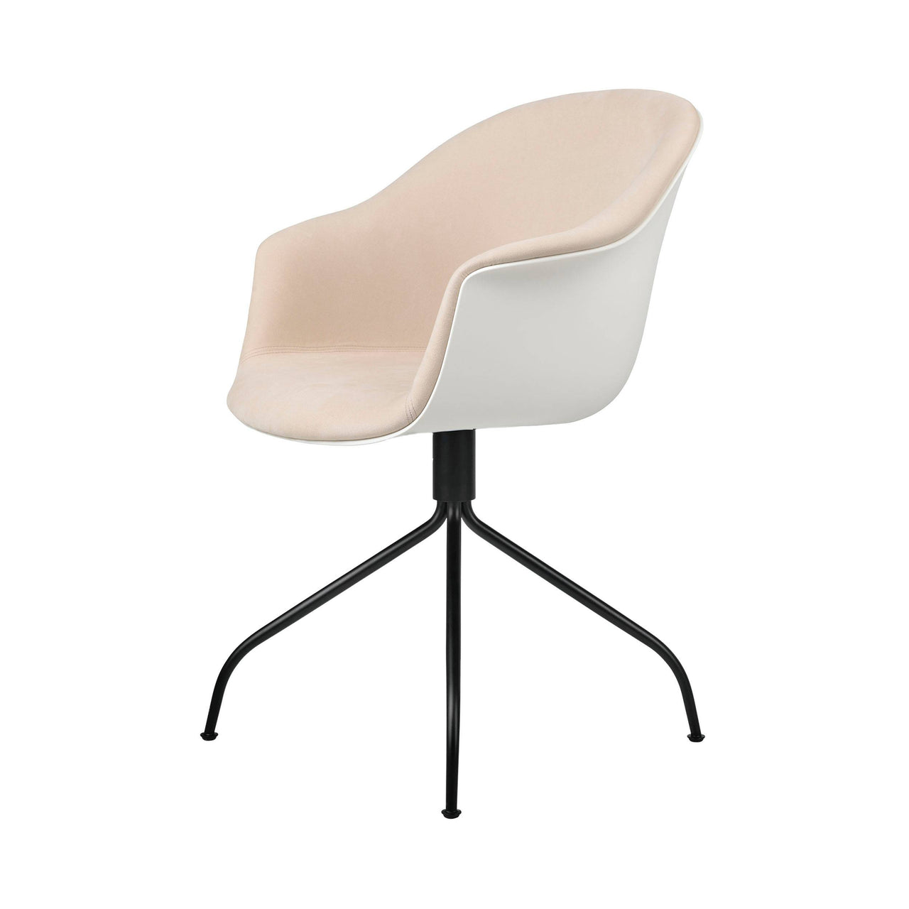 Bat Meeting Chair: Swivel Base + Front Upholstery + Alabaster White + Black Matt