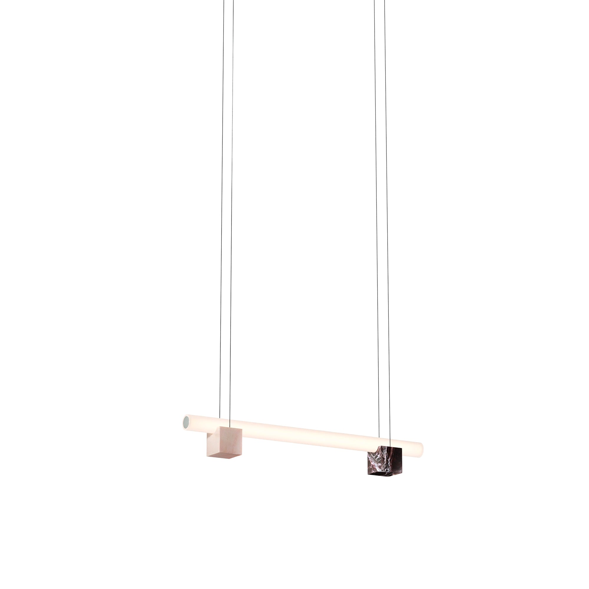 Isle 02A Suspension Lamp: Polished Aluminium + Red Levanto Marble