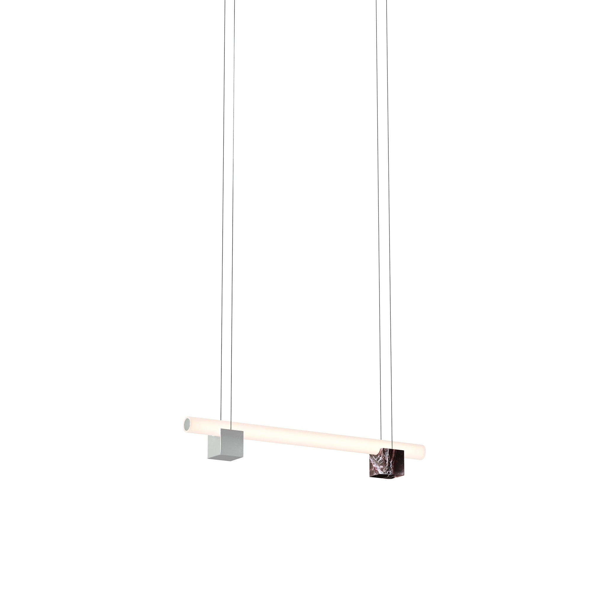 Isle 01A Suspension Lamp: Polished Aluminum + Red Levanto Marble