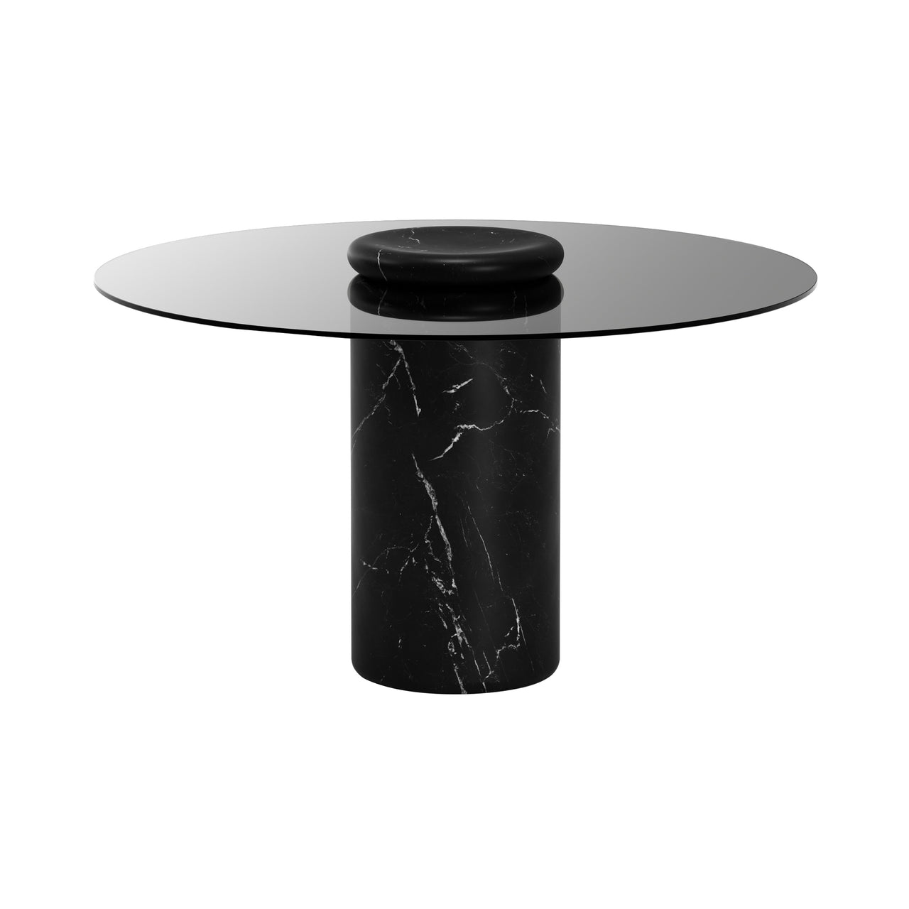 Castore Dining Table: Smoked Glass + Nero Marquina Marble