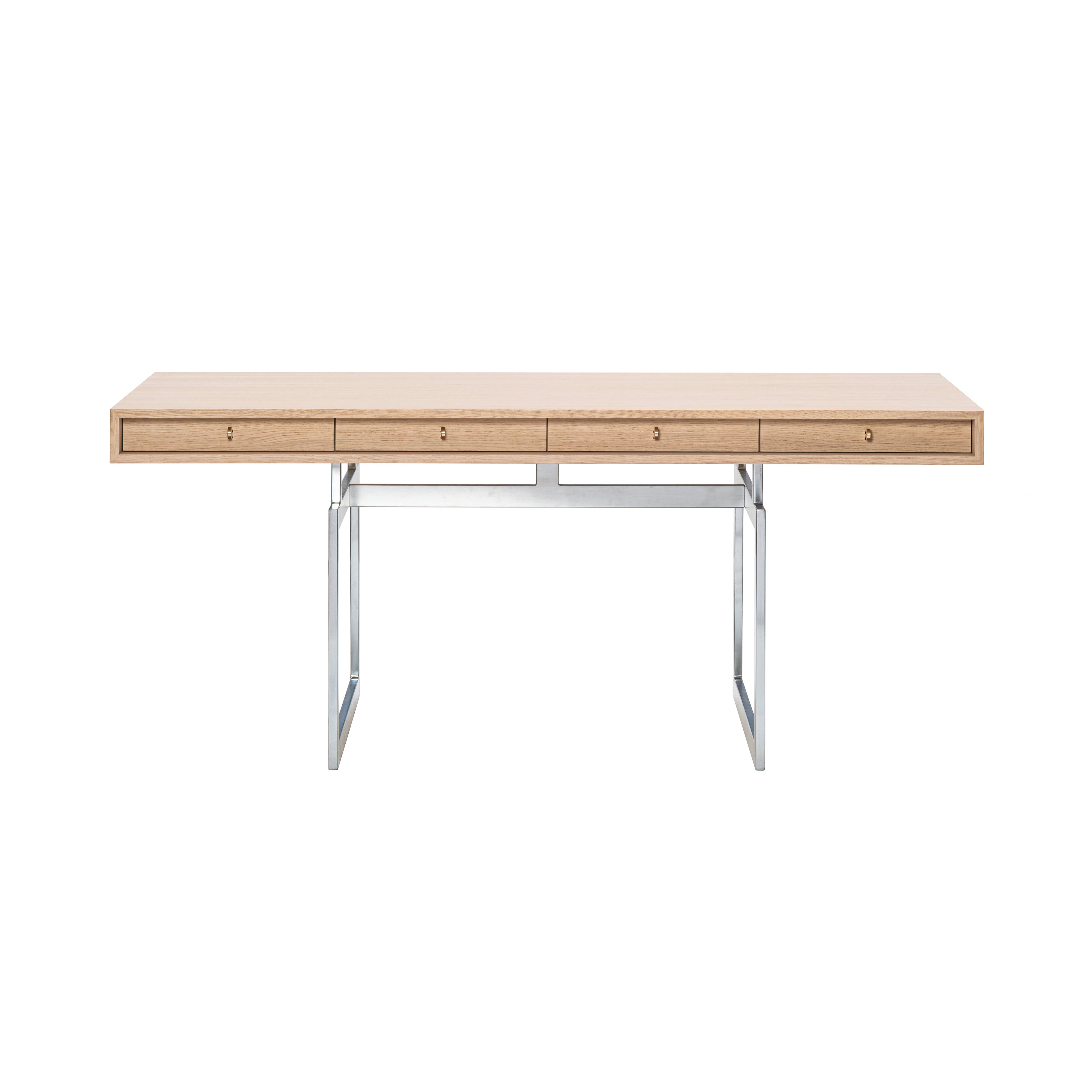 Office Desk: White Lacquered Oak + Stainless Steel