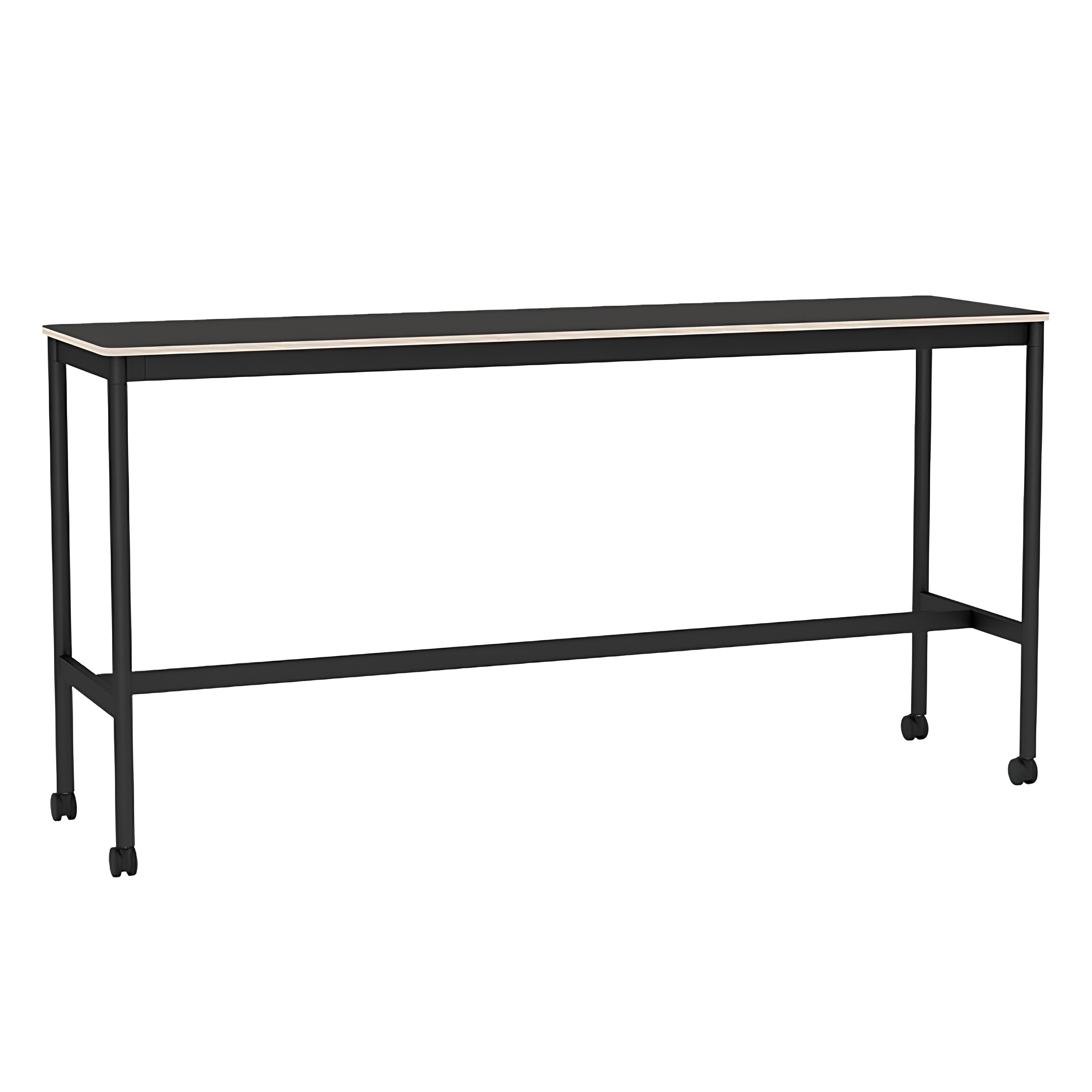 Base High Table with Castors: 190 + High + Narrow + Black Linoleum + Plywood Edge + Black