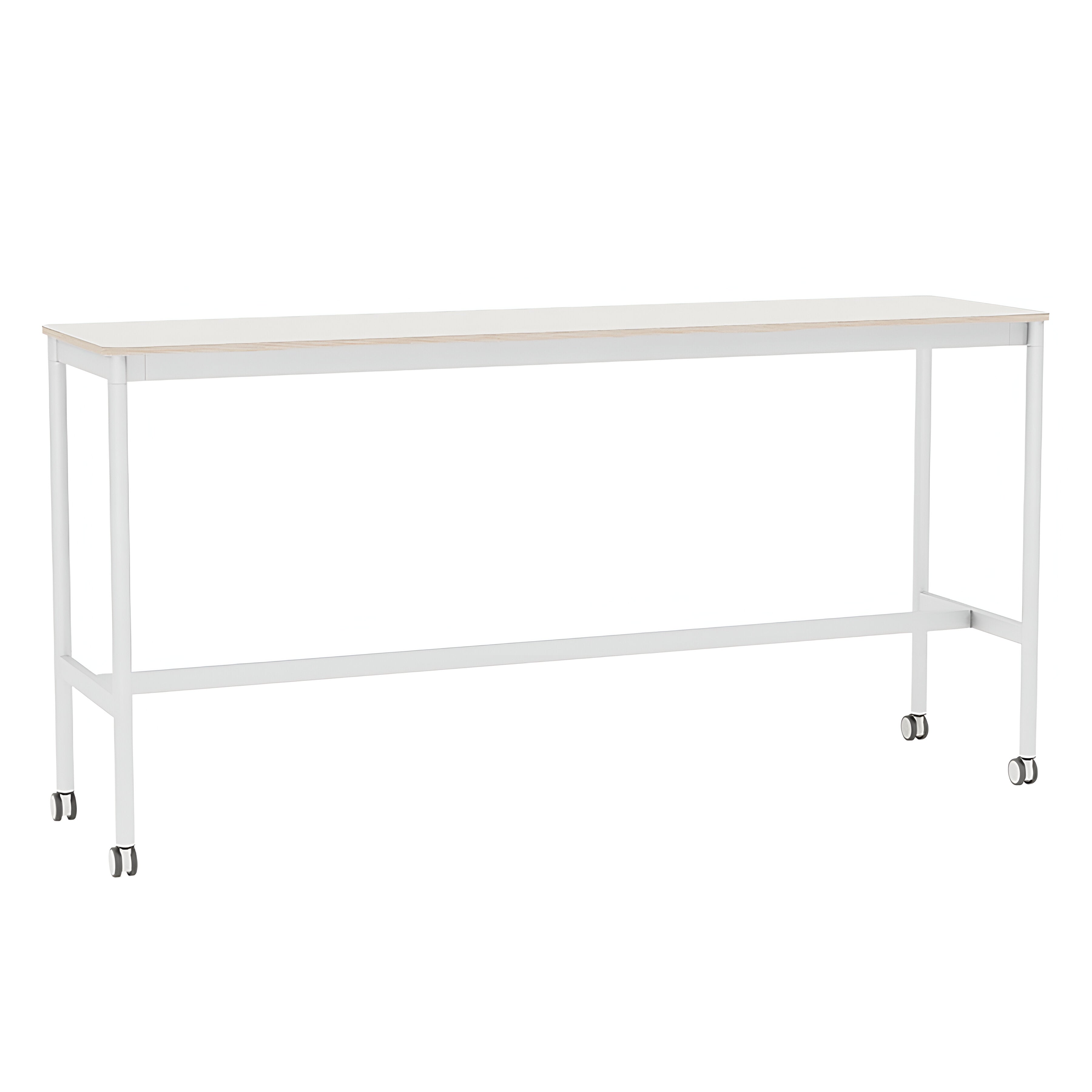 Base High Table with Castors: 190 + High + Narrow + White Nanolaminate + Plywood Edge + White