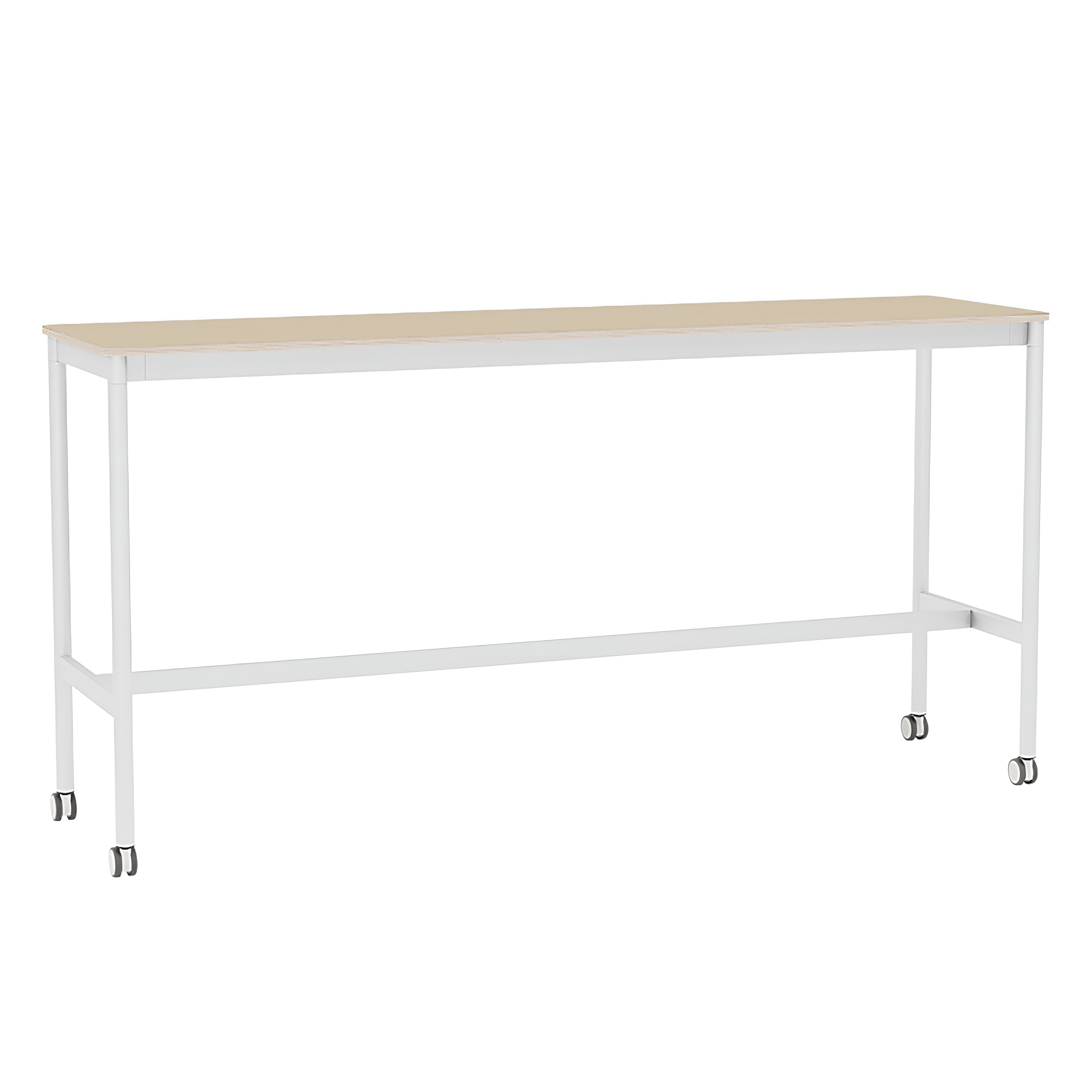 Base High Table with Castors: 190 + High + Narrow + Lacquered Oak Veneer + Plywood Edge + White