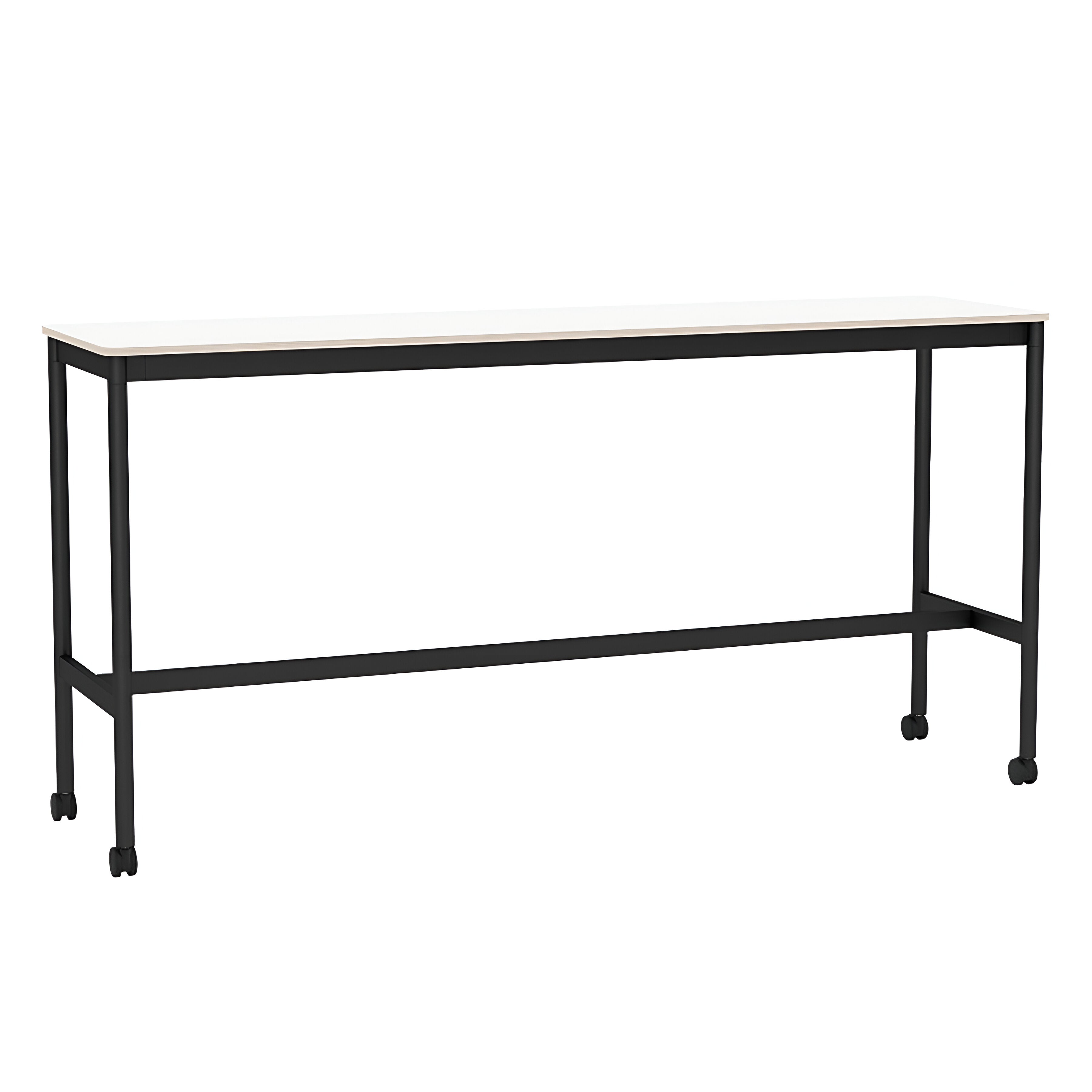 Base High Table with Castors: 190 + High + Narrow + White Laminate + Plywood Edge + Black