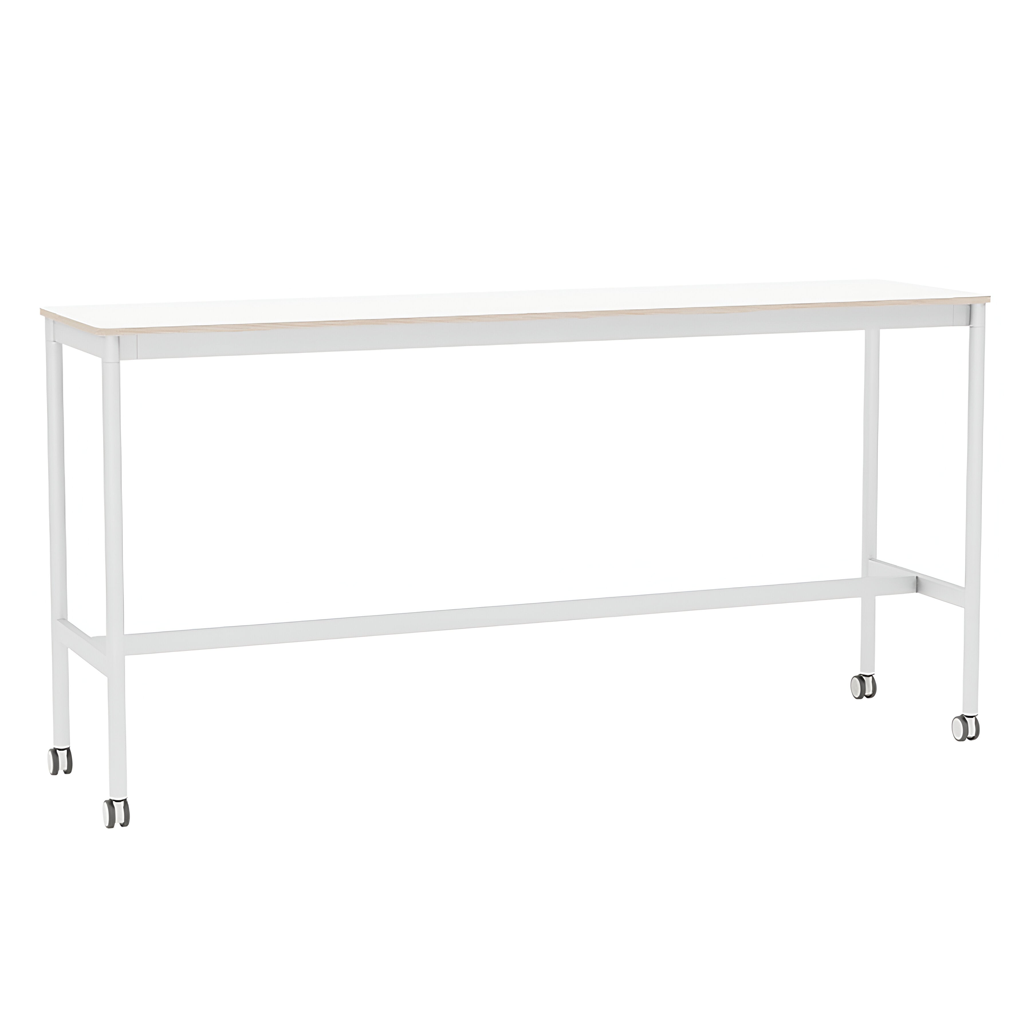 Base High Table with Castors: 190 + High + Narrow + White Laminate + Plywood Edge + White