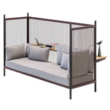 Grid Straight Sofa with Tall Partition: Upholstered + Metal Grid