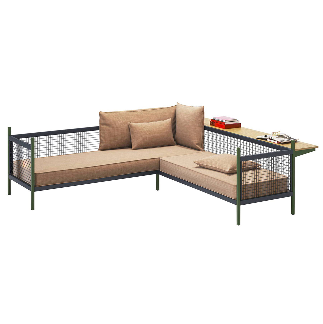 Grid Corner Sofa: Upholstered + Metal Grid