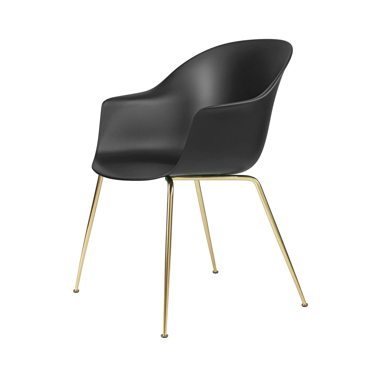 Bat Dining Chair: Conic Base + Black + Brass Semi Matt