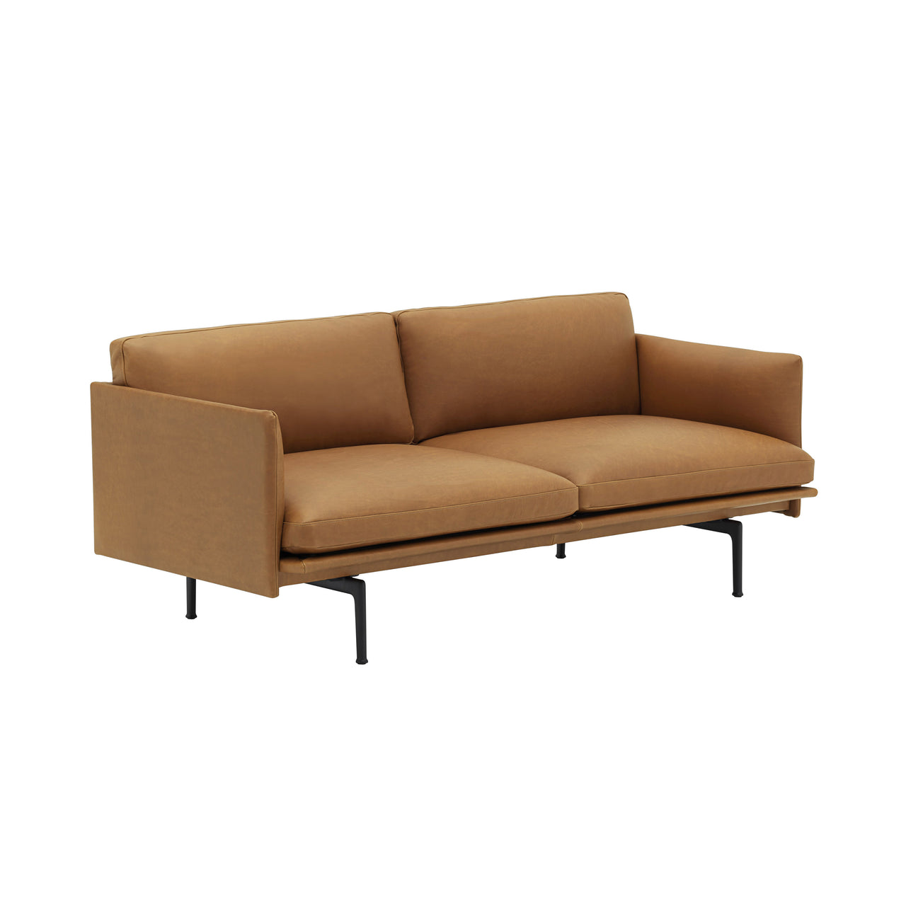 Outline 2-Seater Sofa: Black + Refine Leather Cognac