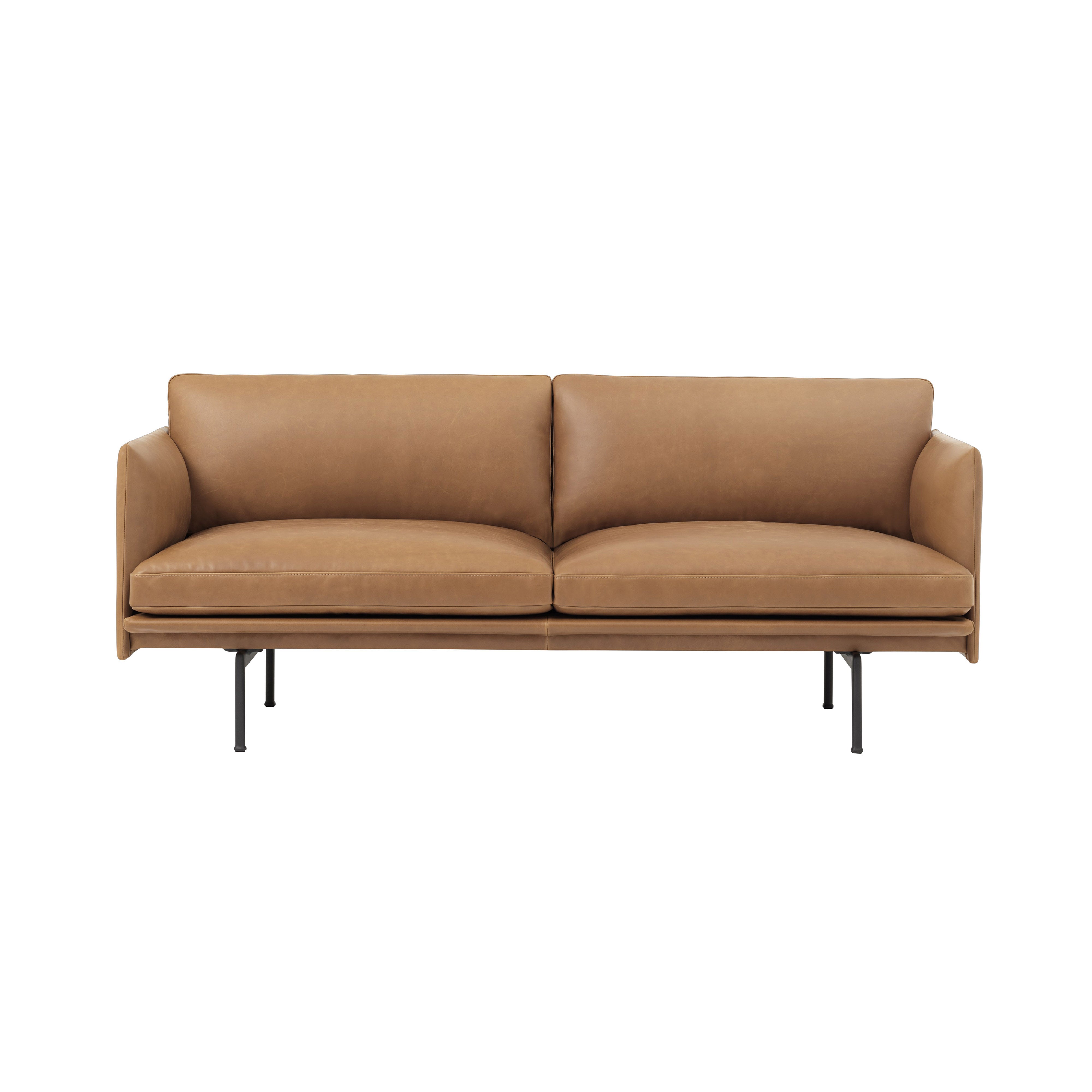 Outline 2-Seater Sofa: Black + Refine Leather Cognac
