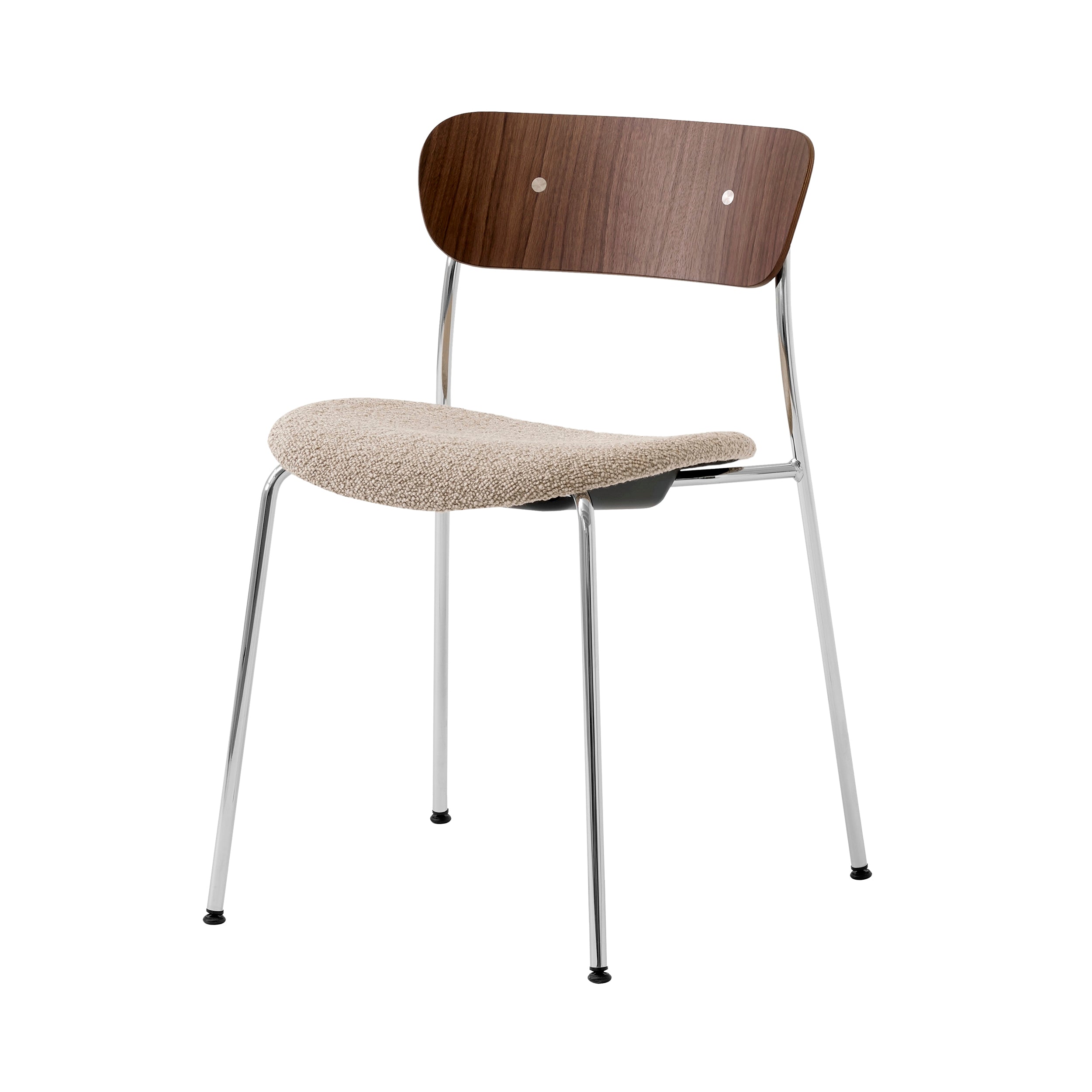 Pavilion Stacking Chair AV3: Seat Upholstered + Lacquered Walnut + Chrome
