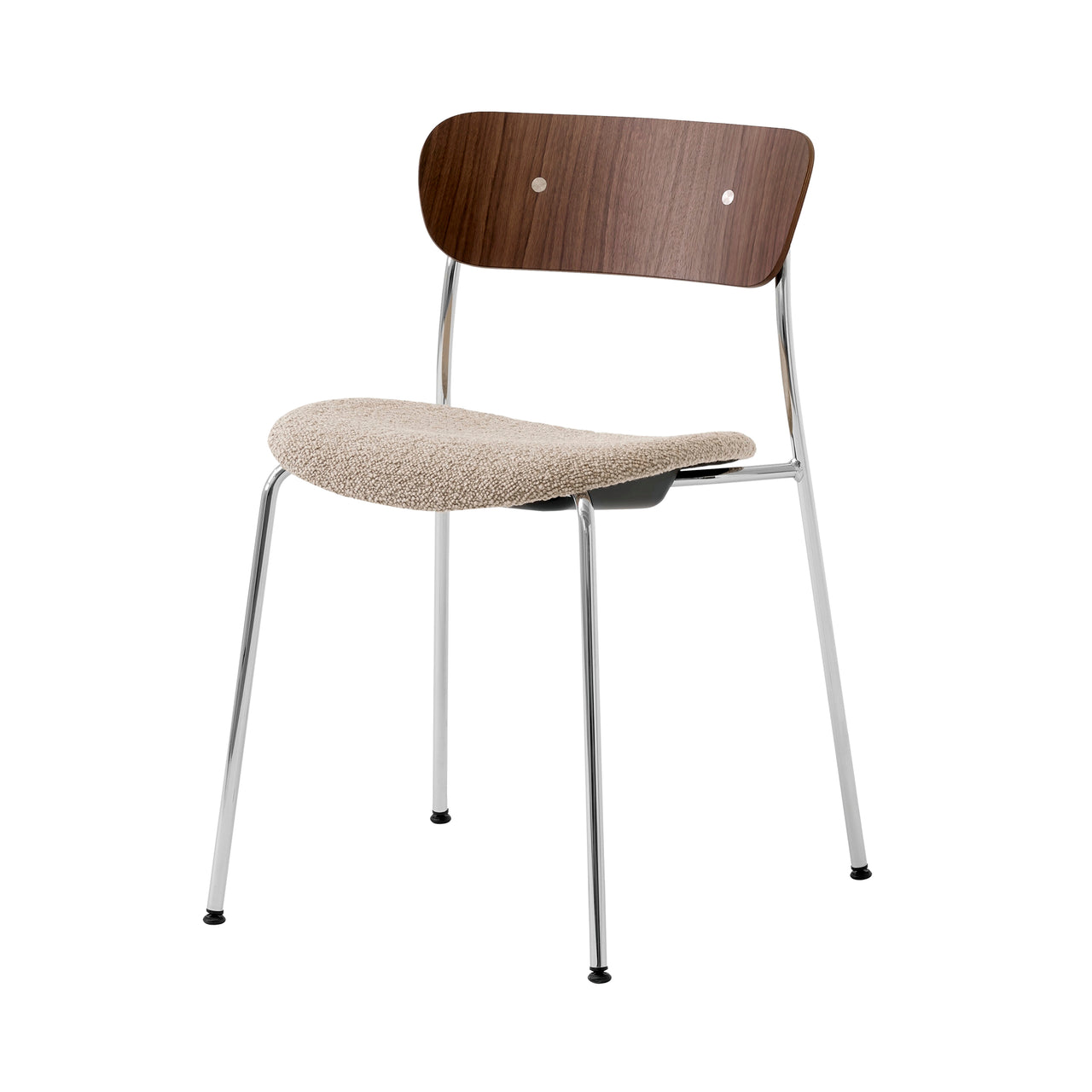 Pavilion Stacking Chair AV3: Seat Upholstered + Lacquered Walnut + Chrome
