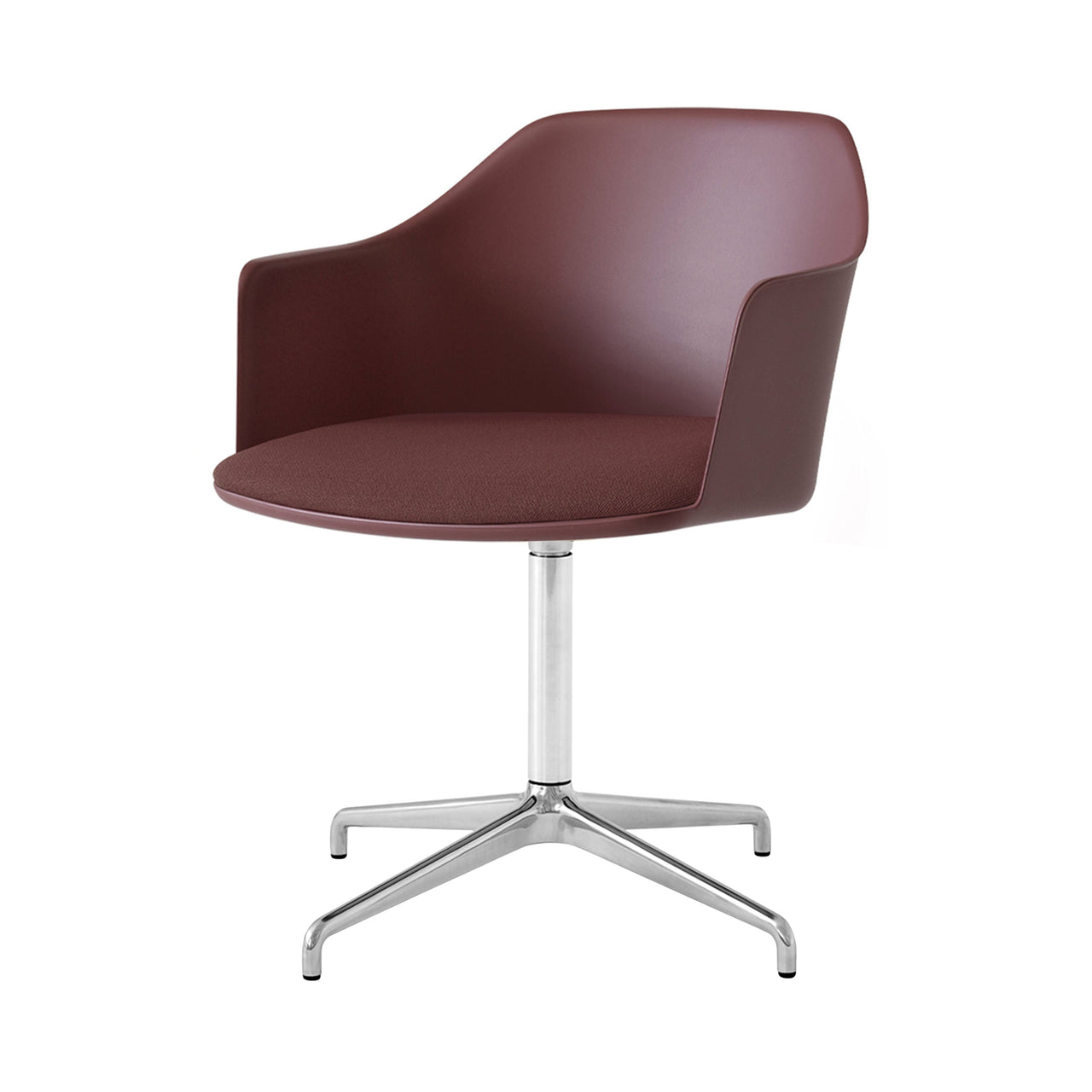 Rely Armchair HW39: Polished Aluminum + Red Brown