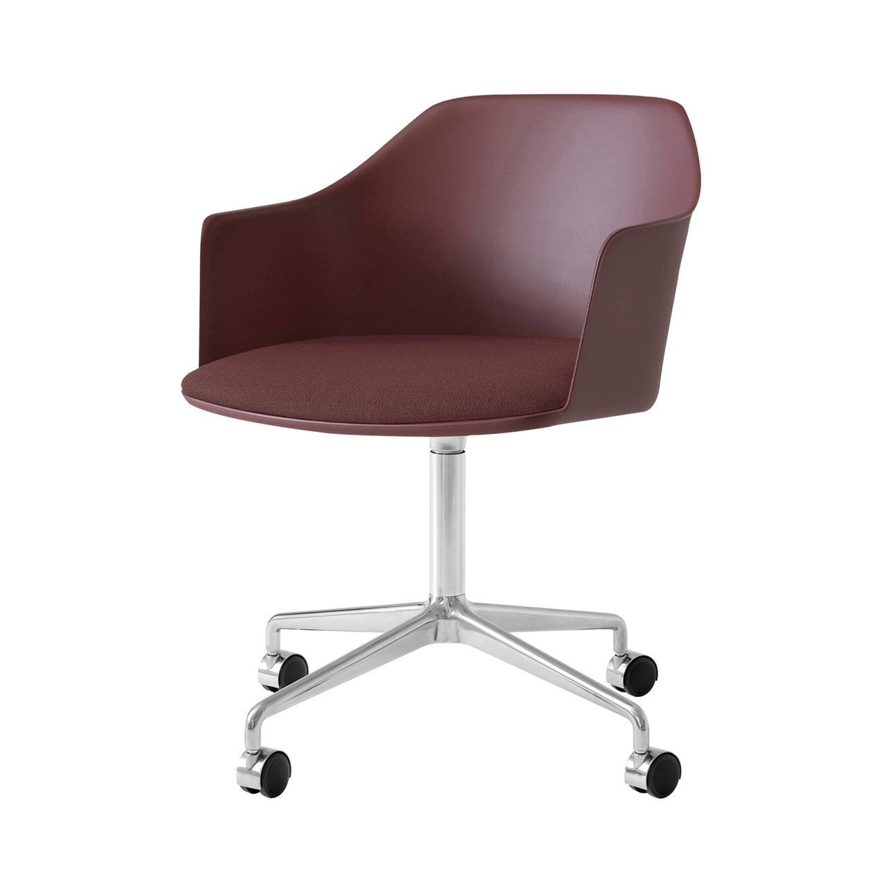 Rely Armchair HW49: Polished Aluminum + Red Brown