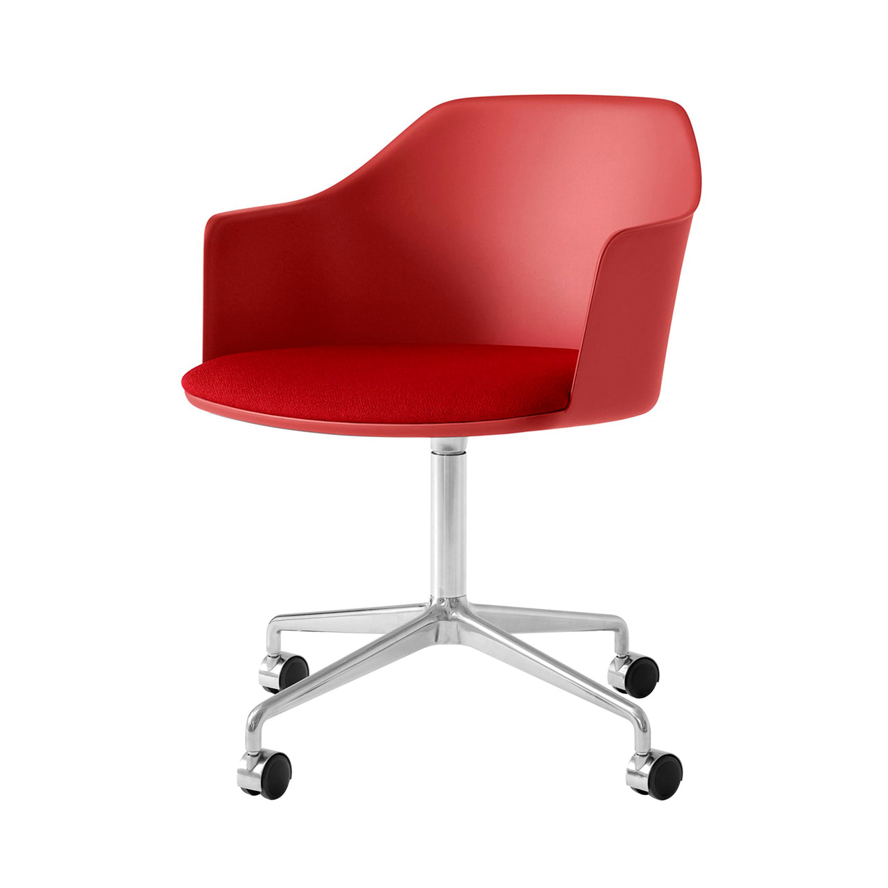 Rely Armchair HW49: Polished Aluminum + Vermilion Red