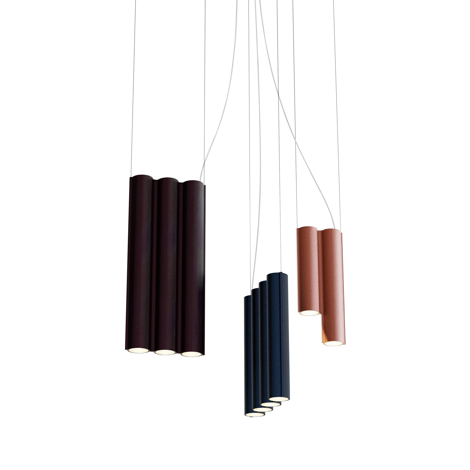 Silo 12 Suspension Lamp: Terracotta+ Glossy Oxblood + Midnight Blue