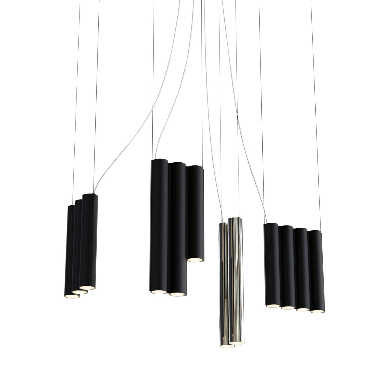 Silo 13 Suspension Lamp: Mirror Polished Aluminum + Black