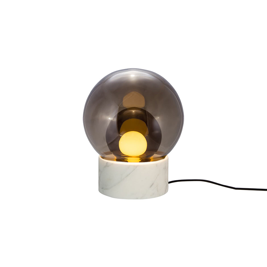 Boule Table Lamp: Smoke Gray + Smoke Gray + Carrara White Stone