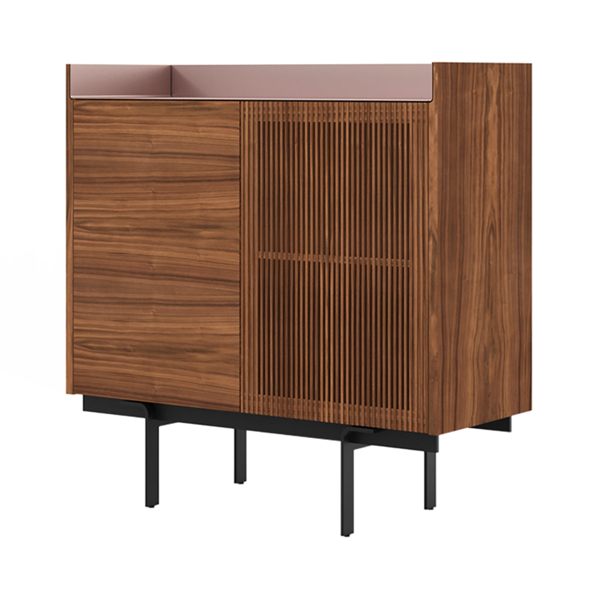 Stockholm Cupboard: STH224 + Super-Matt Walnut + Anodized Aluminum Pale Rose + Black