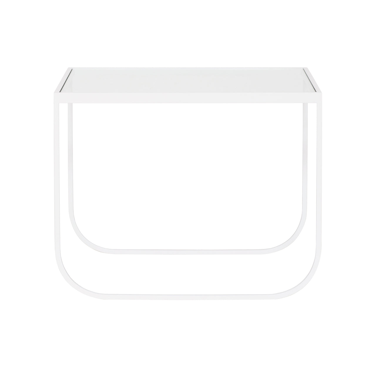 Tati Lounge Table: Small + Glass Top + White Lacquered Glass + White