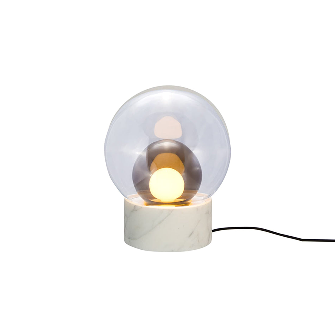 Boule Table Lamp: Transparent + Smoke Gray + Carrara White Stone