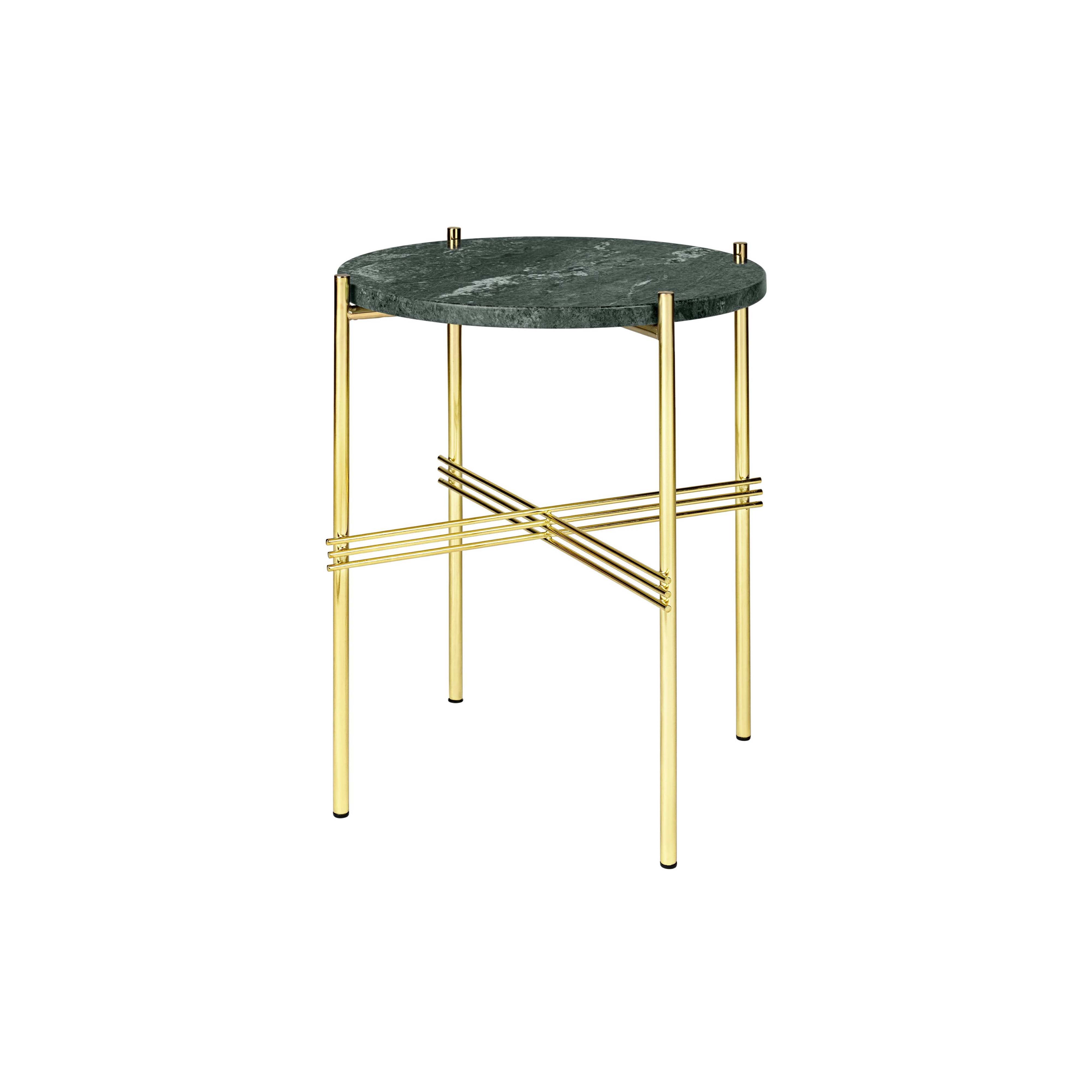 TS Round Side Table: Brass + Green Guatemala Marble