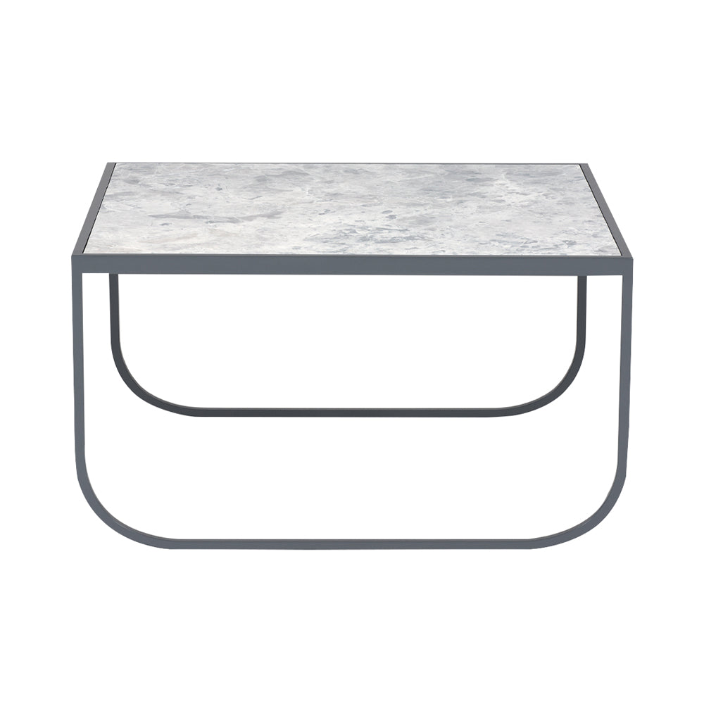 Tati Small Coffee Table: Marble Top + Low + Carrara Marble + Storm Grey