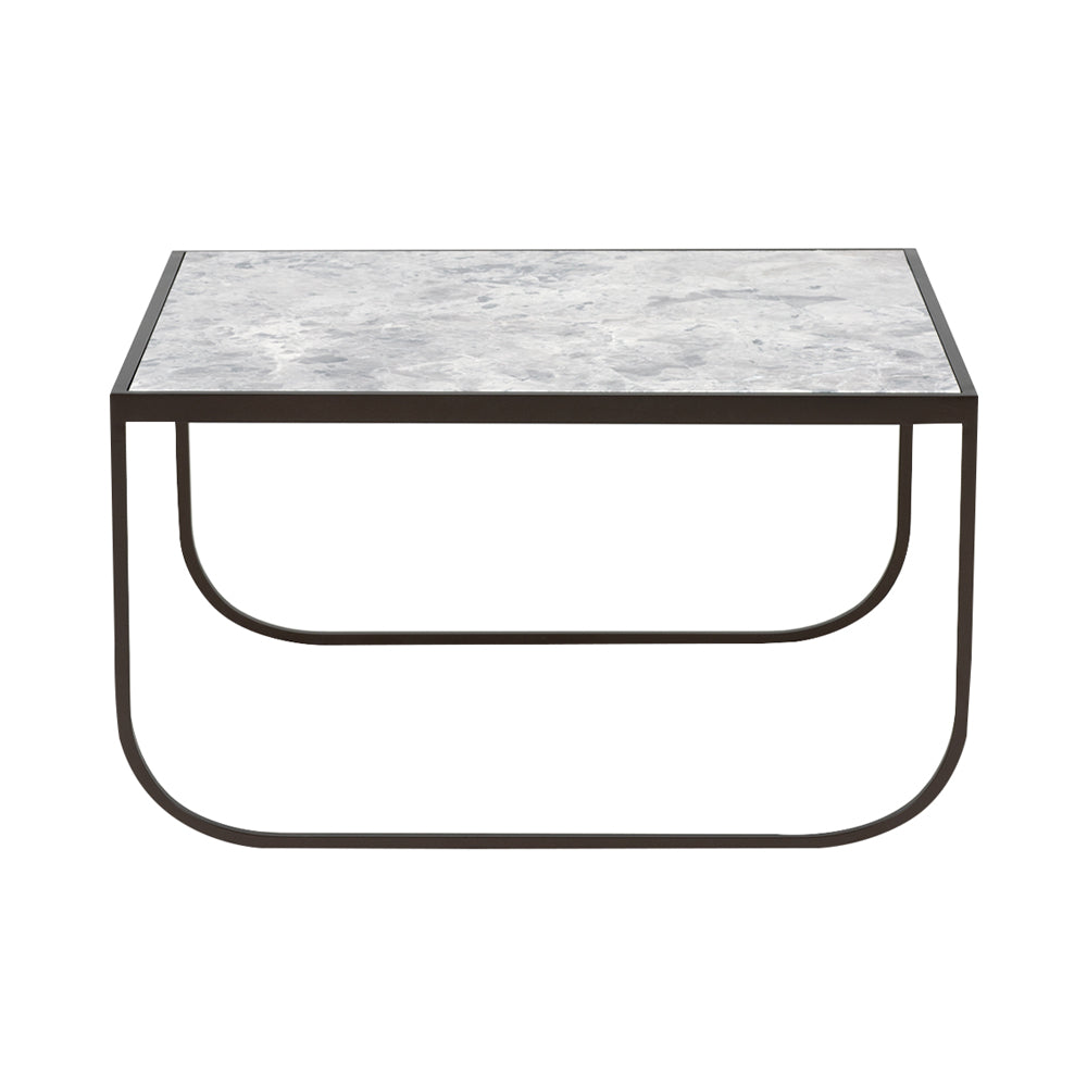 Tati Small Coffee Table: Marble Top + Low + Carrara Marble + Bronze