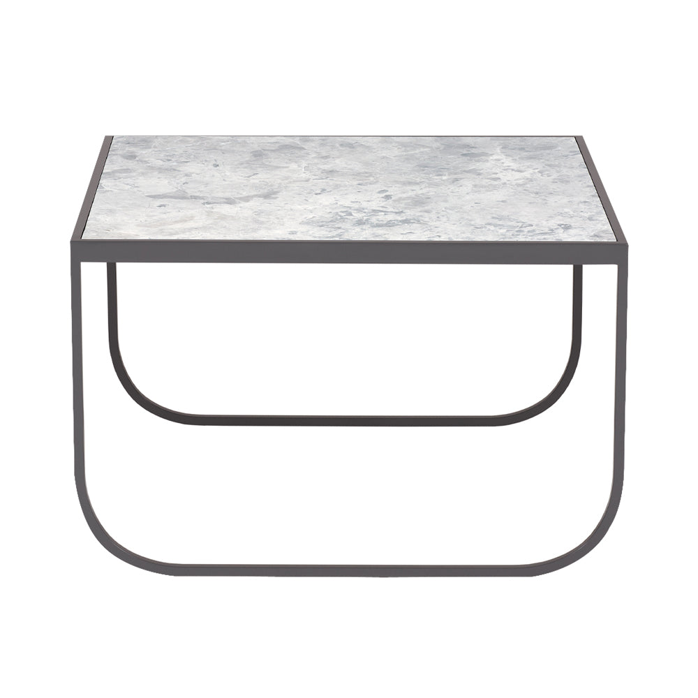 Tati Small Coffee Table: Marble Top + High + Carrara Marble + Quartz Grey