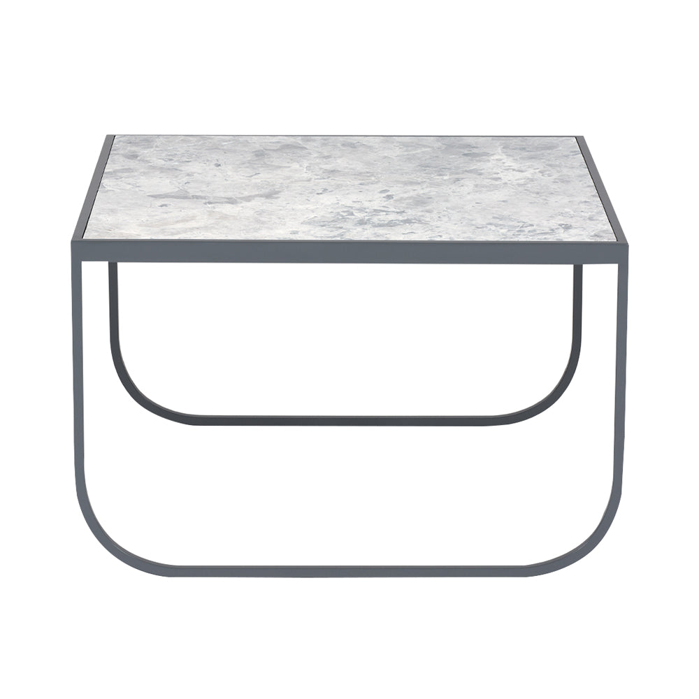 Tati Small Coffee Table: Marble Top + High + Carrara Marble + Storm Grey