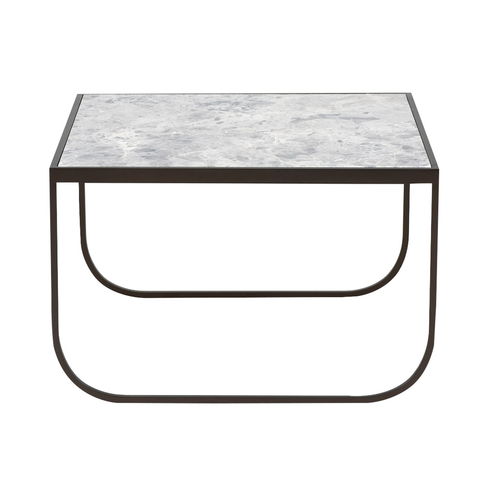 Tati Small Coffee Table: Marble Top + High + Carrara Marble + Bronze