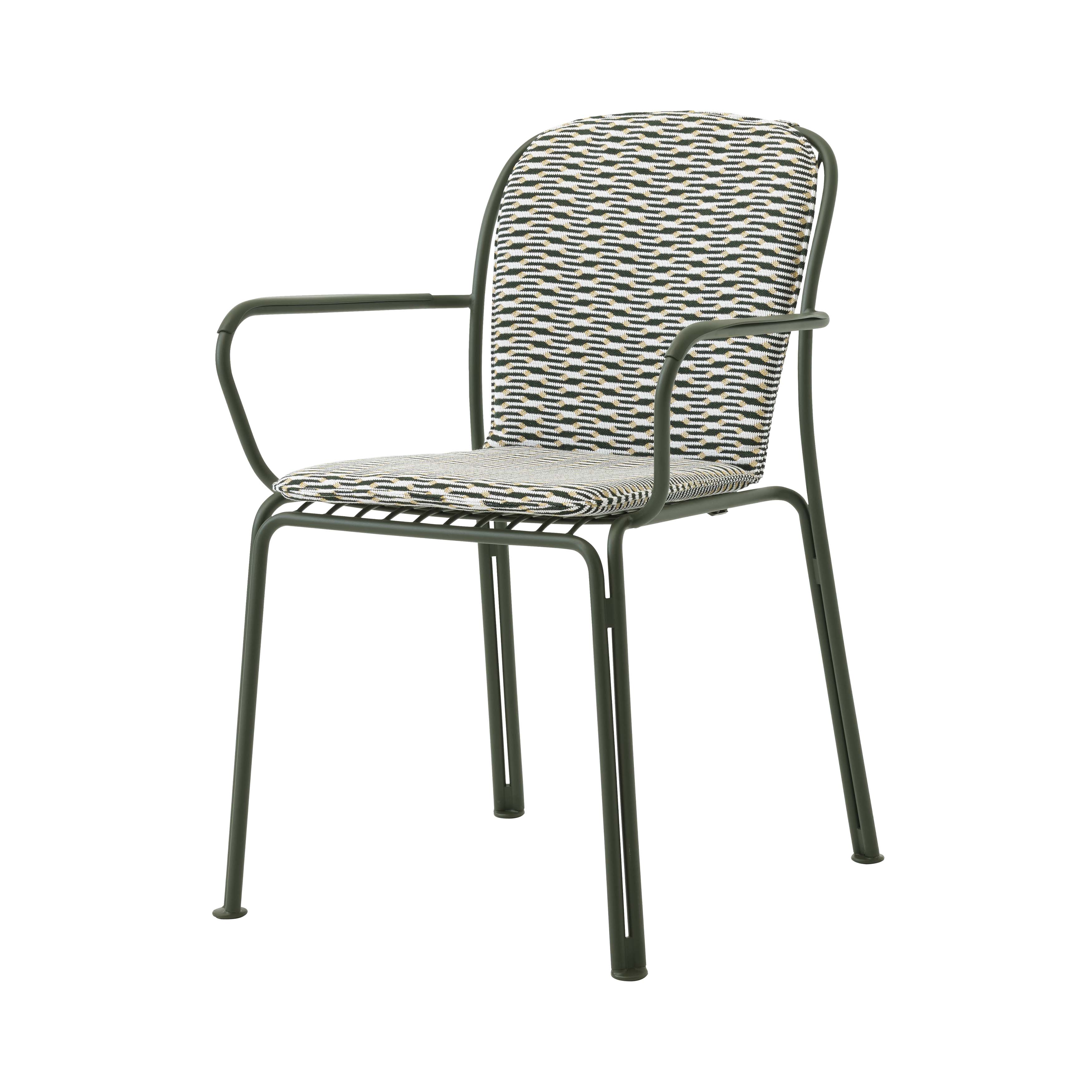 Thorvald SC95 Armchair with Cushion: Outdoor + Bronze Green + Marquetry Bora Cushion