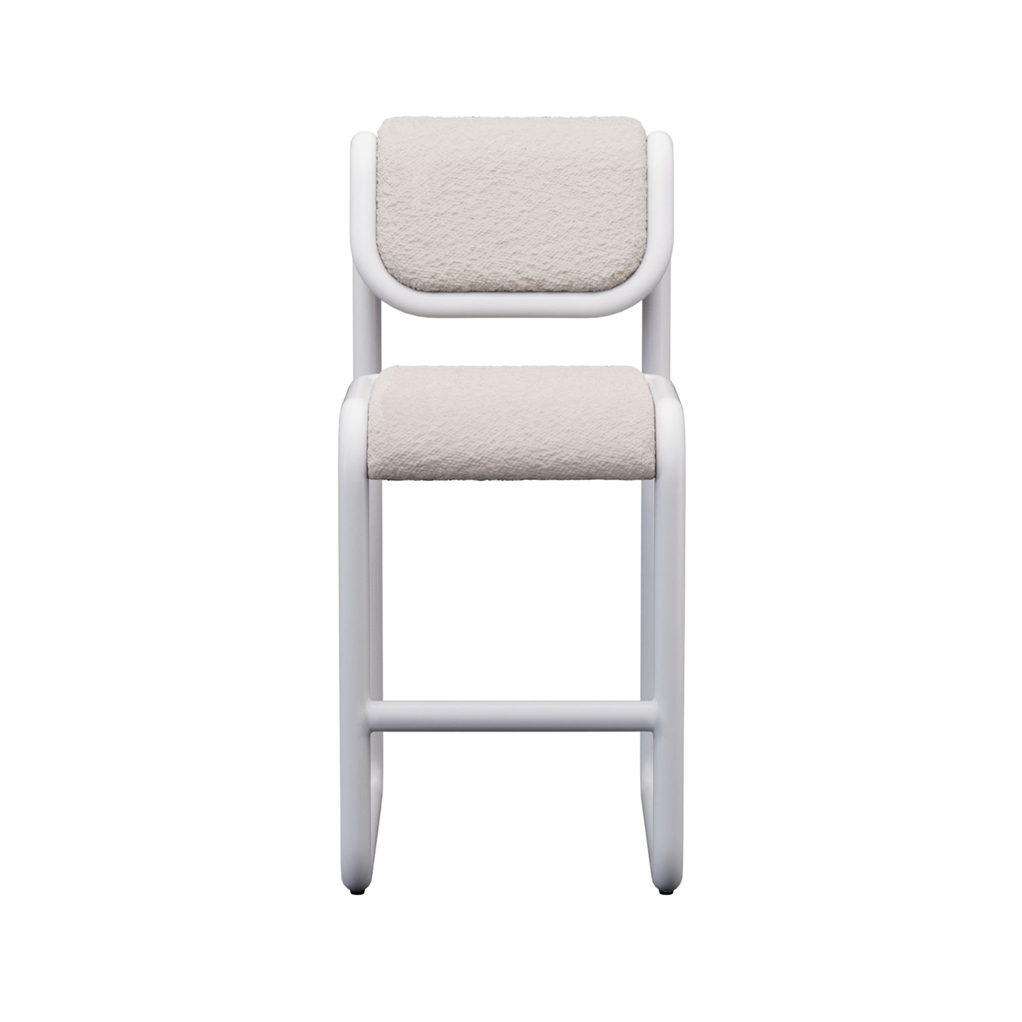 Tube Bar + Counter Stool: Upholstery + Counter + White + Boucle Cream