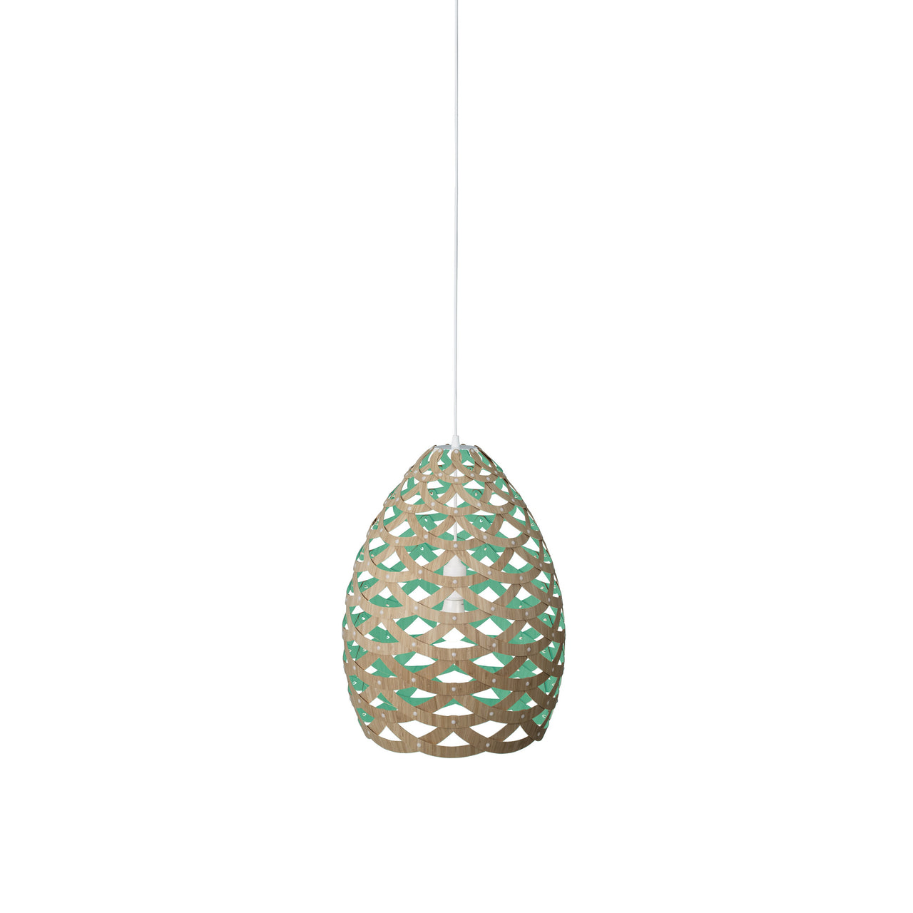 Tūī Pendant Light: Small + Bamboo + Aqua + White