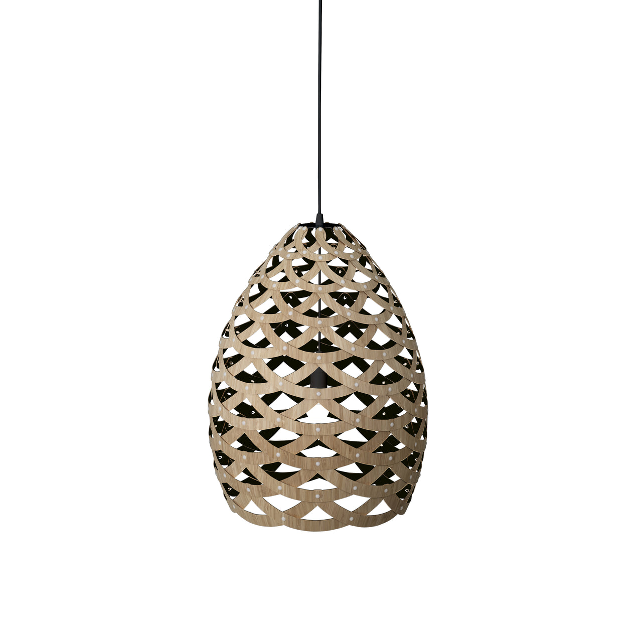 Tūī Pendant Light: Medium + Bamboo + Black + Black