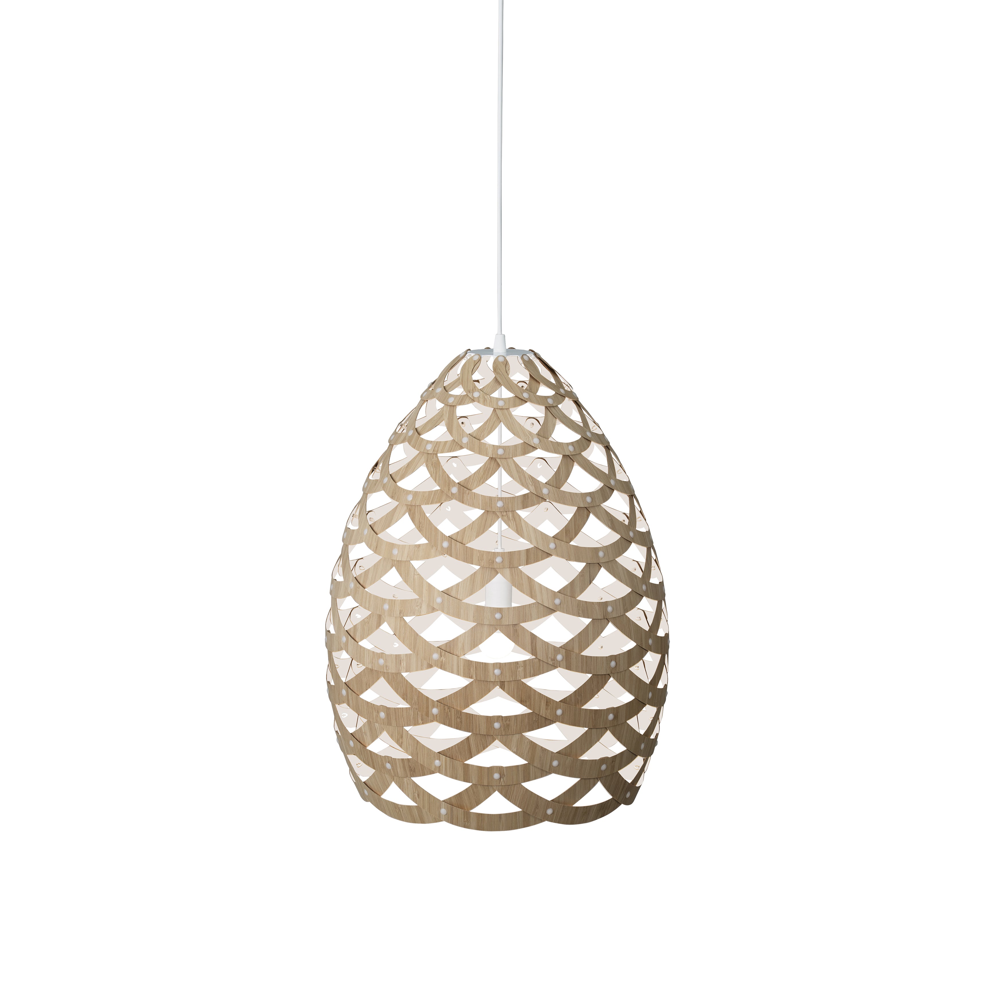 Tūī Pendant Light: Medium + Bamboo + White + White