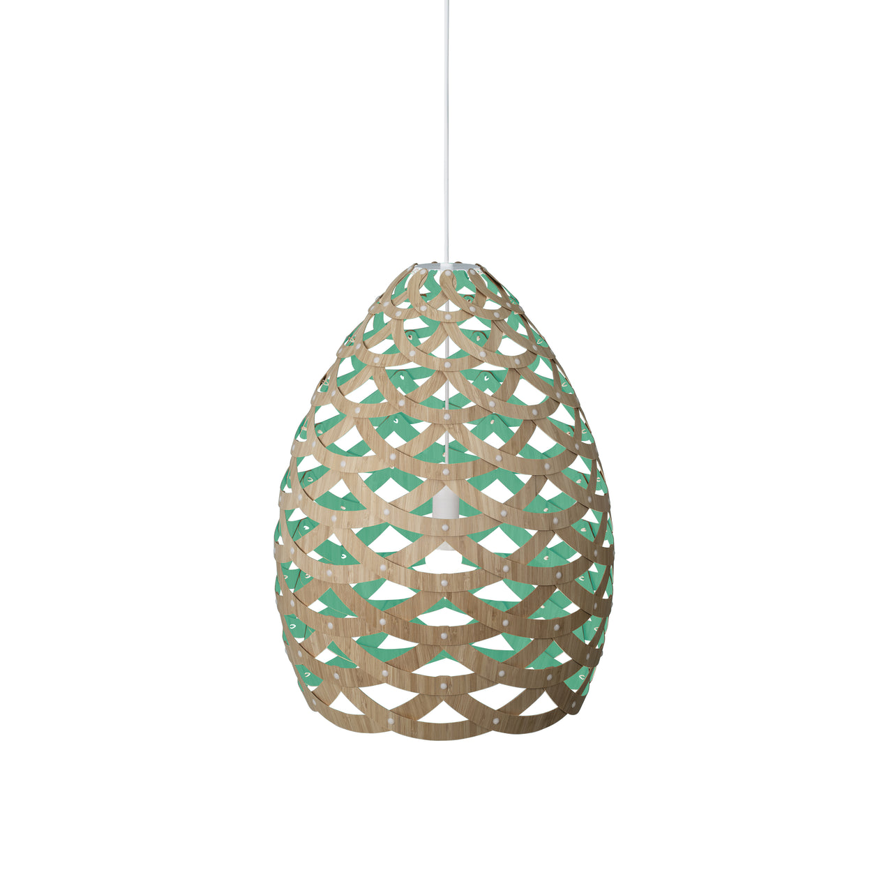 Tūī Pendant Light: Large + Bamboo + Aqua + White