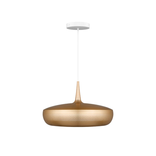 Clava Dine Pendant: Brushed Brass + White + Canopy