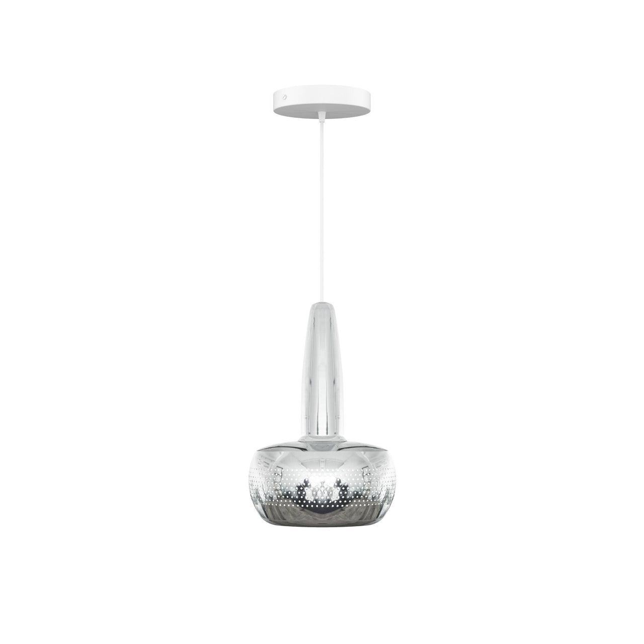 Clava Pendant: Polished Steel + White + Canopy