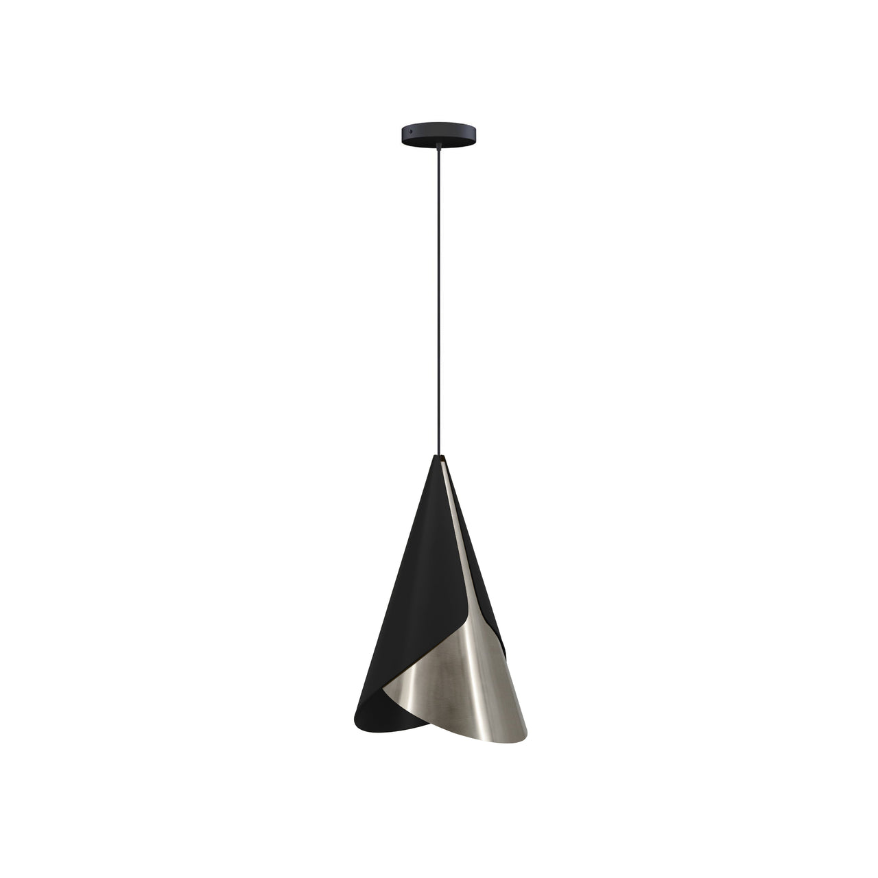 Cornet Pendant: Black +Steel + Black + Canopy