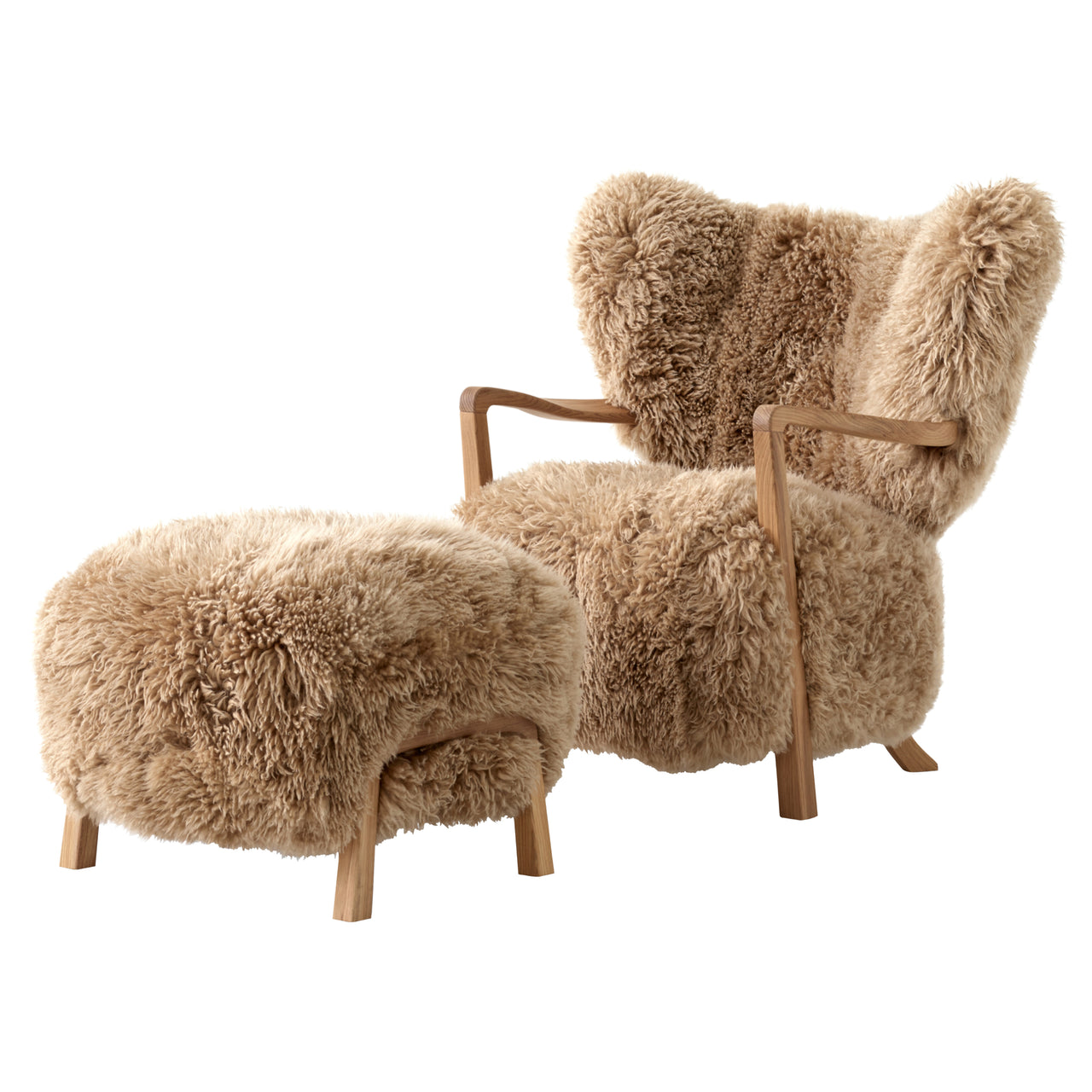 Wulff Lounge Chair ATD2 + Pouf ATD3: Oiled Oak + Sheepskin Honey